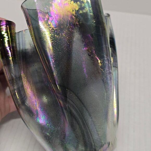 Studio Hand-blown Glass Iridescent Handkerchief Drape Vase - Picture 11 of 12